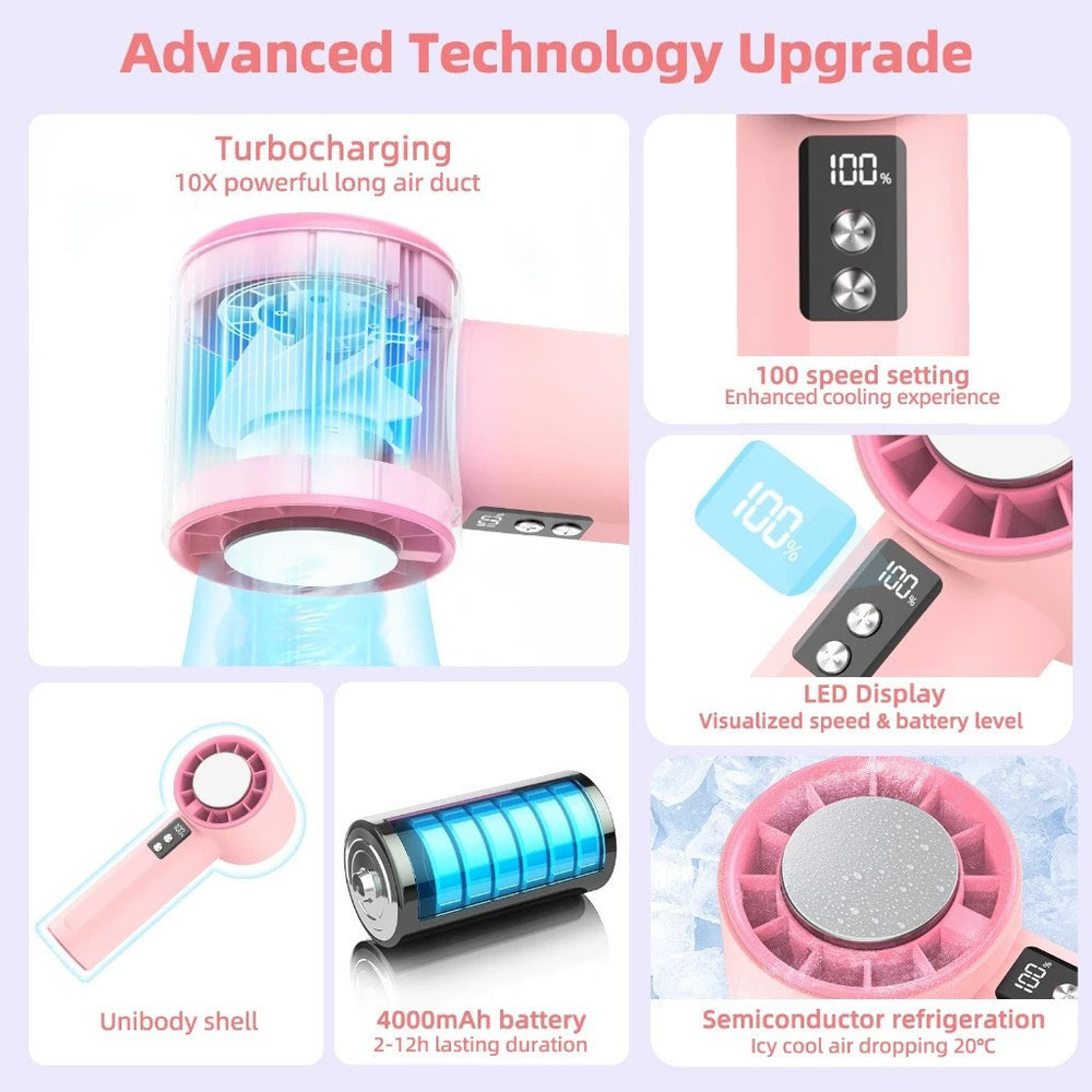 high-speed handheld cooling fan usb rechargeable mini digital display turbine violent high wind small fan s006