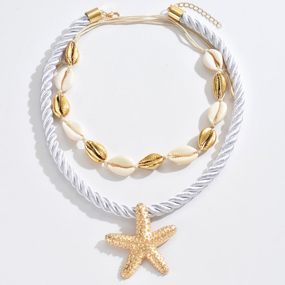 Gold necklace wholesale european and american exaggerated beach style alloy accessories handmade shell starfish necklace jewelry women's clavicle chain