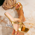 Women's high heel sandals - minimalist criss-cross square toe heels - unique heel design - summer outdoor wear - new 2025 collection