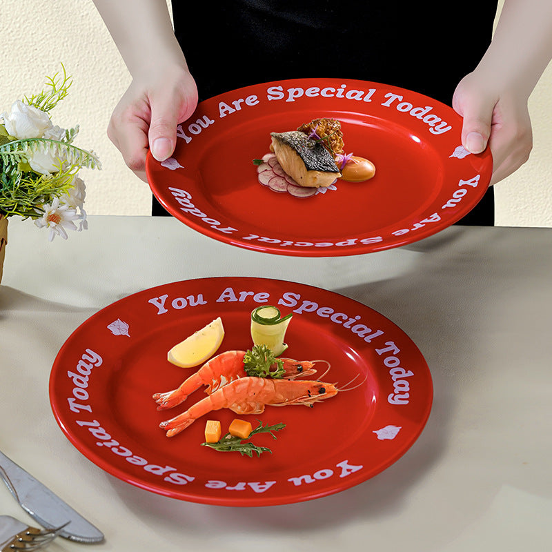 hot-selling ceramic red creative large plate restaurant hotel banquet ceramic dessert pastry food plate