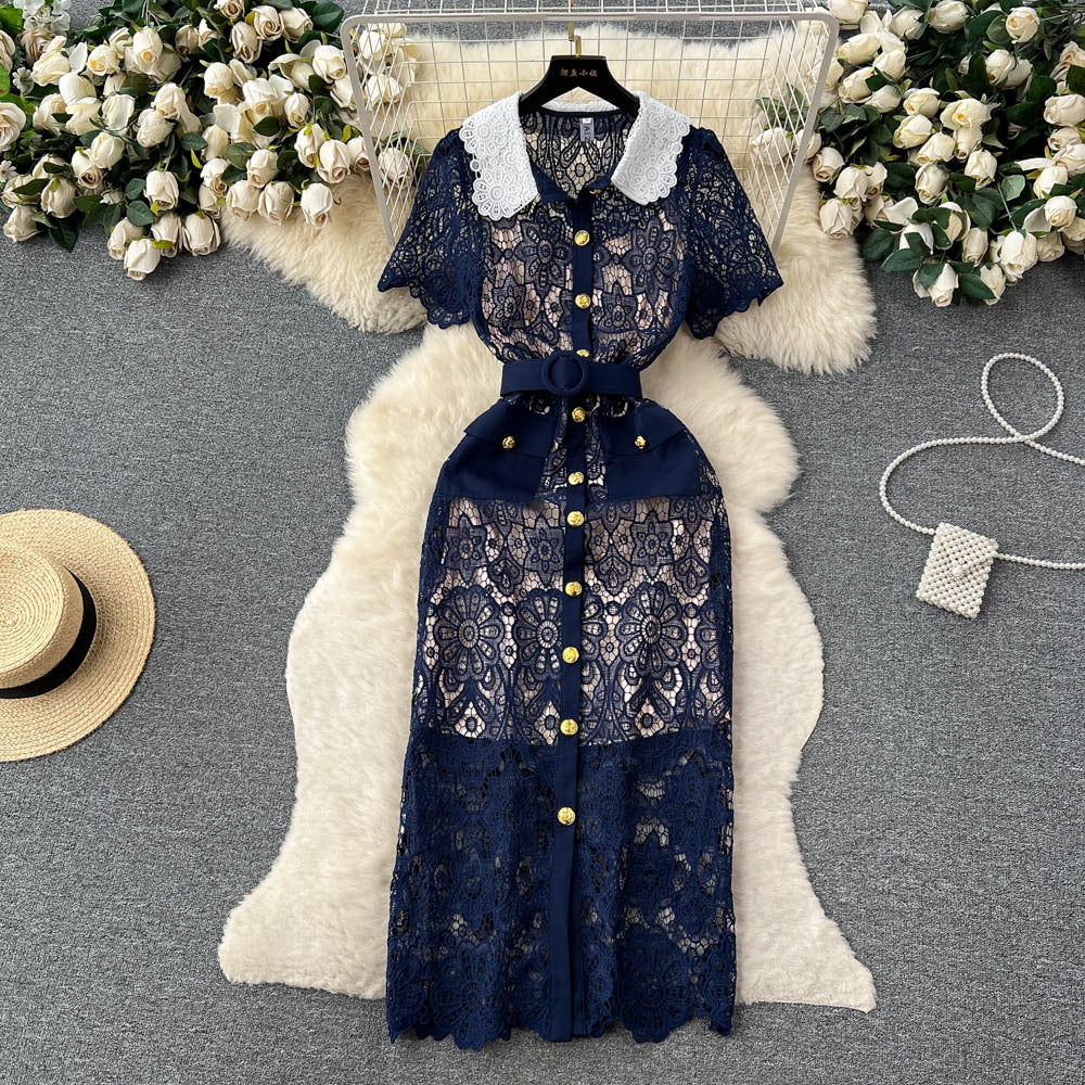 Luxury lace dress for women - summer crochet embroidery, unique and chic design, exuding a sophisticated and elegant aura