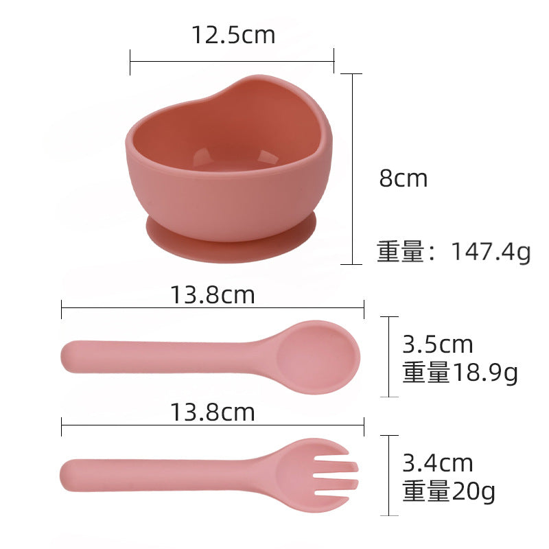Cross-border supply of food-grade baby feeding bowls, forks and spoons, tableware sets, infant complementary food bowls, silicone tableware sets