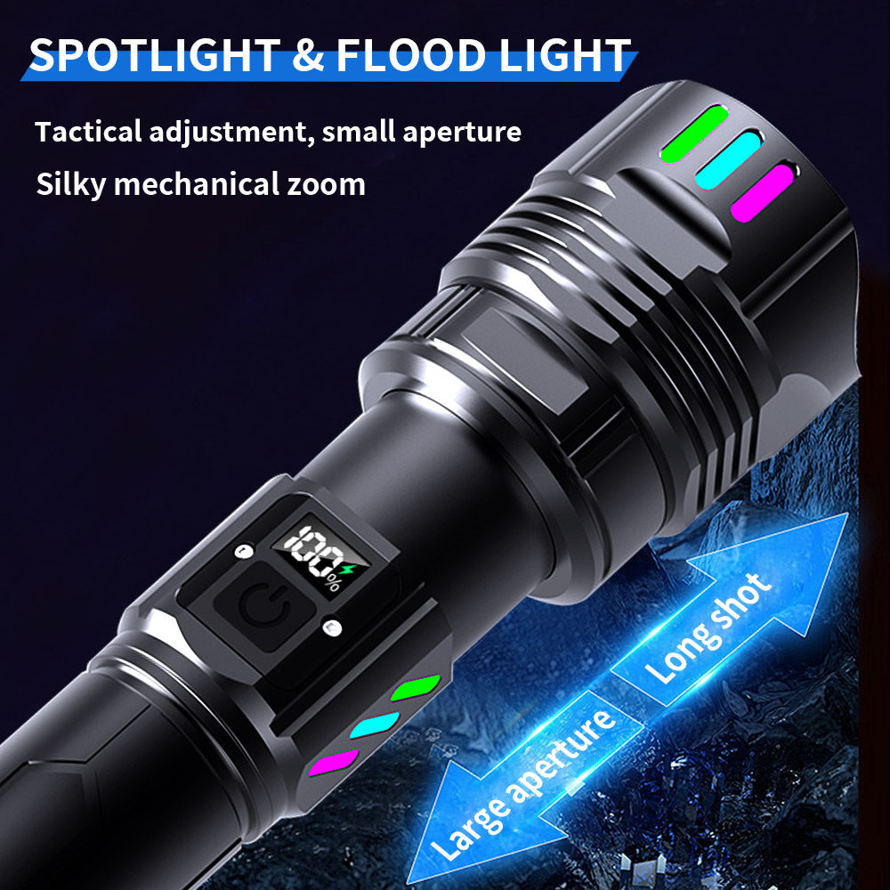 Cross-border explosion upgrade digital display strong light flashlight charging portable super bright outdoor special long battery life flashlight