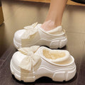 Women's winter cotton slippers - 2025 new indoor home cute warm fuzzy bowknot fleece-lined cotton shoes