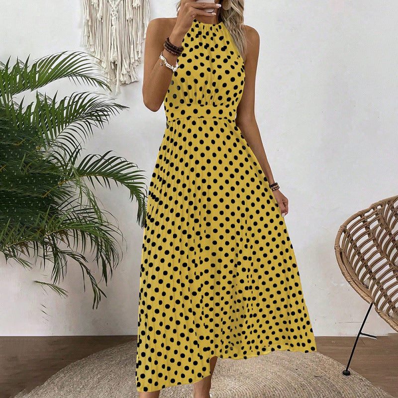 Xibo women's clothing  spring/summer fashion cross-border printed polka dot round neck maxi dress