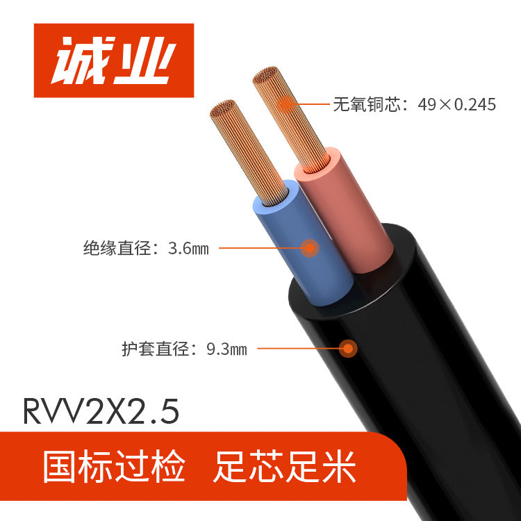 RVV2 core pure copper monitoring and control sheathed wire 05/1/1 square national standard full core full meter power cord