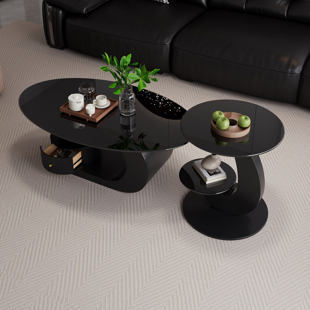 Italian style home light luxury oval tempered glass combination coffee table, high-end living room new modern minimalist coffee table
