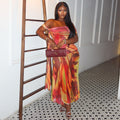 European and american style cross-border women's clothing: loose, comfortable, printed, pleated, cool, bodycon mini dress, bandeau, asymmetrical neckline, vacation maxi dress