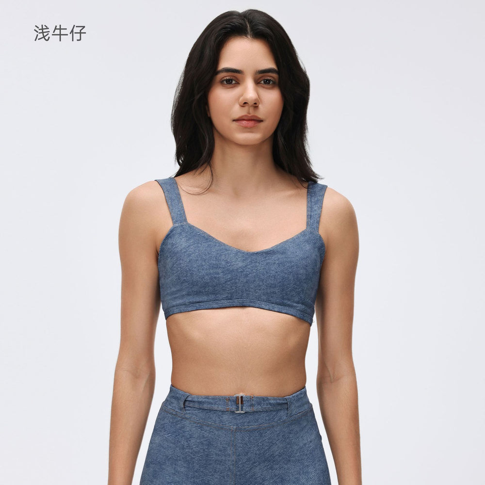 Sling denim style tube top push-up auxiliary breast sports intimates shock-absorbing anti-sagging fitness yoga bra d26063