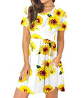 european and american  women's casual crew neck printed pullover short sleeve ruched pocket dress