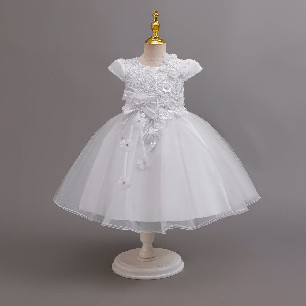 Exportnew arrivallace flower puffy wedding dress princess dress girl model catwalk dress flower girl