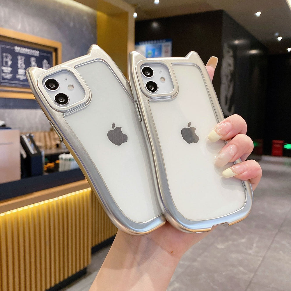 Ins suitable for apple 16promax electroplated silver cat ears mobile phone case iphone13/x simple tpu protective cover