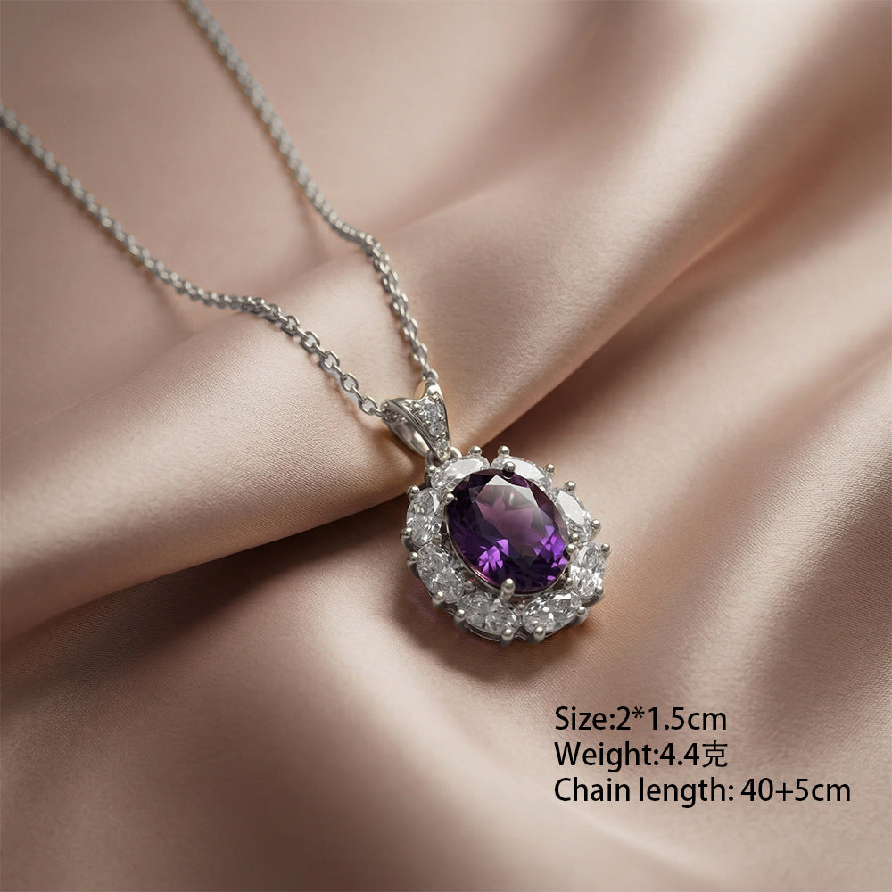 Popular popular style simple inlaid purple gemstone necklace for women accessible luxury simple elegant non-fading titanium steel clavicle chain jewelry