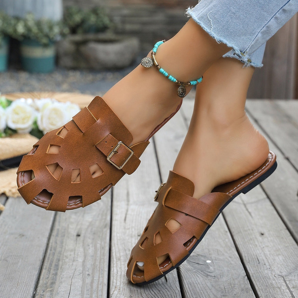 plus sizesummernew arrivalfashion style baotou cut outflats slippers women's exportfashion breathable cool slippers