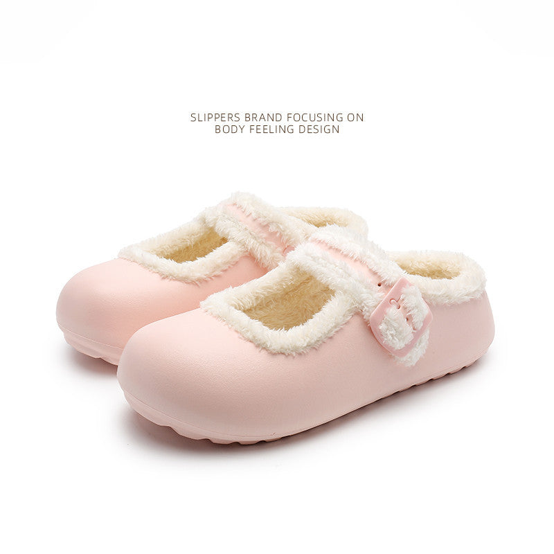 Fleece-lined beanie shoes for women winter 2026 new arrivalthick sole mary jane fur shoes outwear flats slip-on cotton shoes for women