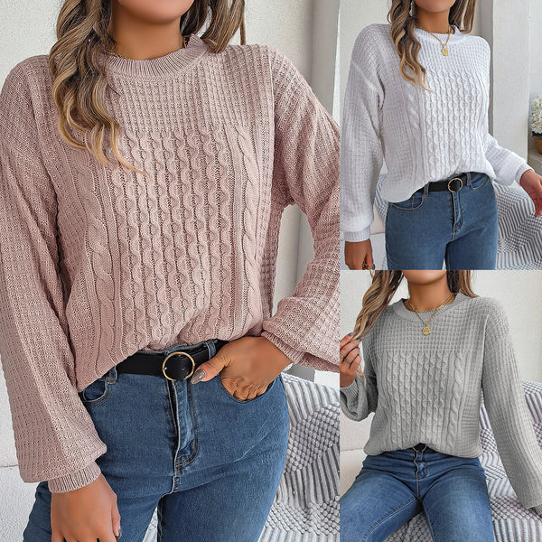 Real shot 2023 autumn and winter casual solid color twist lantern sleeve pullover sweater, independent station  European and American women's clothing
