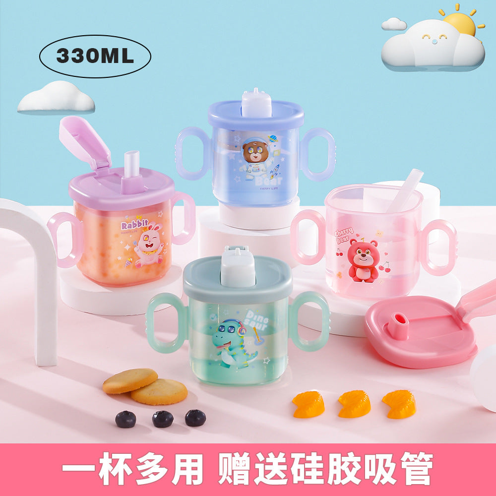 Kids' milk cup, big baby bottle, straw cup, plastic cartoon drinking cup, learning cup, direct drinking cup, milk cup, drop-proof