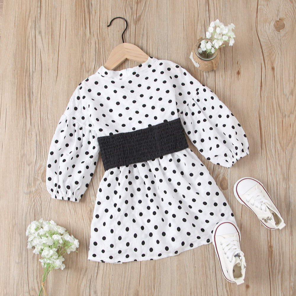 new children's clothing, european and american style, girl's polka dot v-neck petticoat + elastic denim tie two-piece set