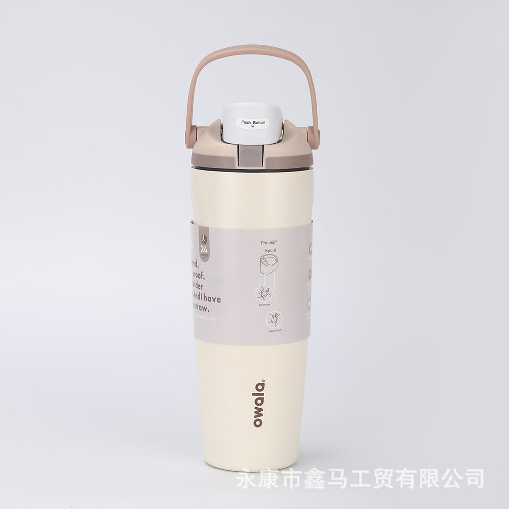 New arrival high-looking owala fruit cup outdoor portable satchel car cup 304 stainless steel straw thermos cup