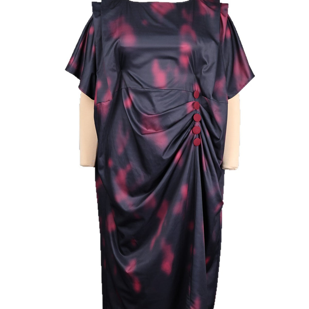 New african batwing sleeve crew neck dress - loose fit printed drawstring waist slimming maxi dress bubudress
