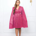 C8543 with belt   new v neck elegant long sleeves cloak waist dress foreign trade dress