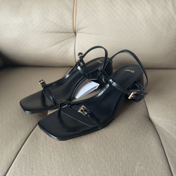 Spanish mango 2025 summer collection: new tie-up chunky heel sandals with square toe design - french style high heels