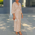 D3308 european and american plus size women's autumn new arrival loose v-neck fashion sequin slit maxi dress african plus size dress