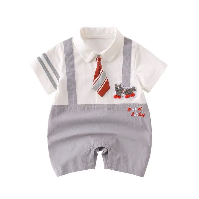 new arrivalk-style baby short-sleeved romper, newborn baby one-piece, 100-day gentleman's outing romper