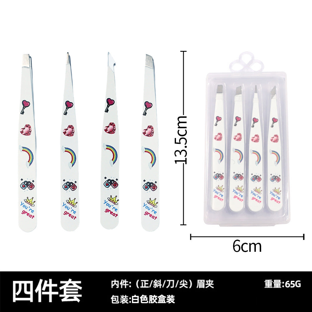 New stainless steel 96 eyebrow clip high-precision 4-piece set, special leather bag for beard pulling and eyebrow trimming, eyebrow clip tweezers