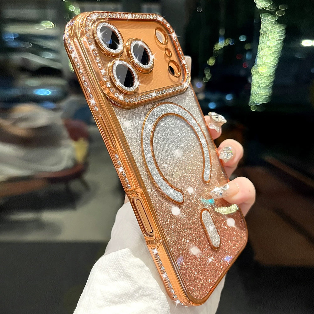 Luxury rhinestone-embellished glitter magnetic case for iphone 17 pro max - premium apple 16 cover