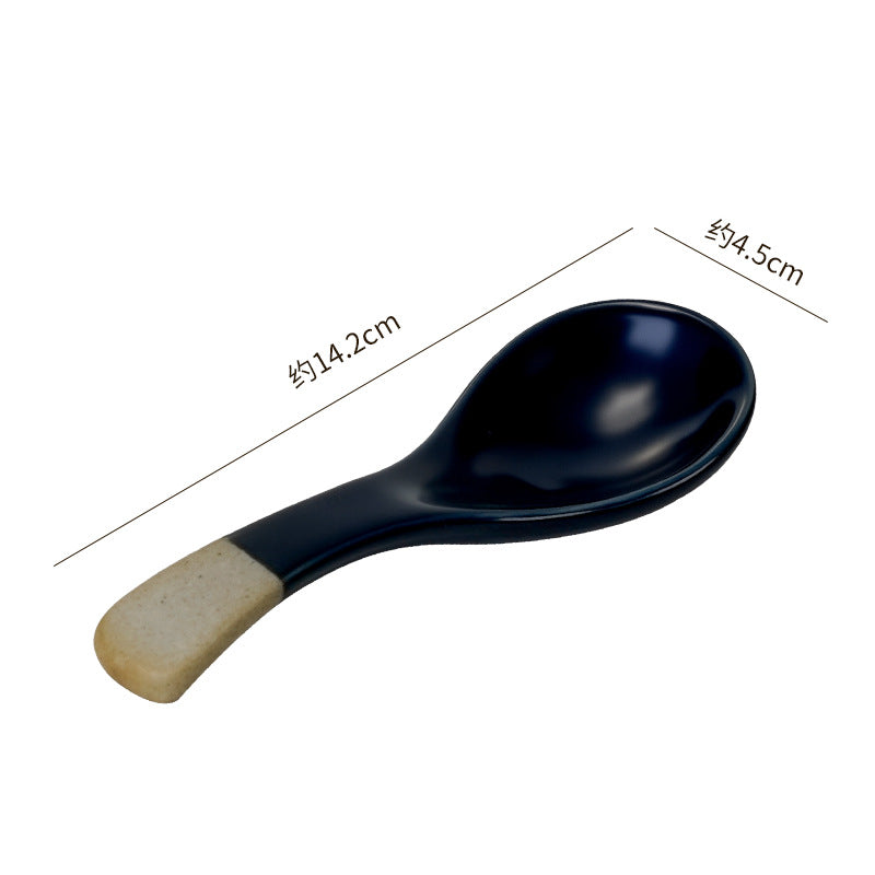 Creative kitchen ceramic tableware small spoon japanese retro cute high-value household spoon soup spoon rice spoon