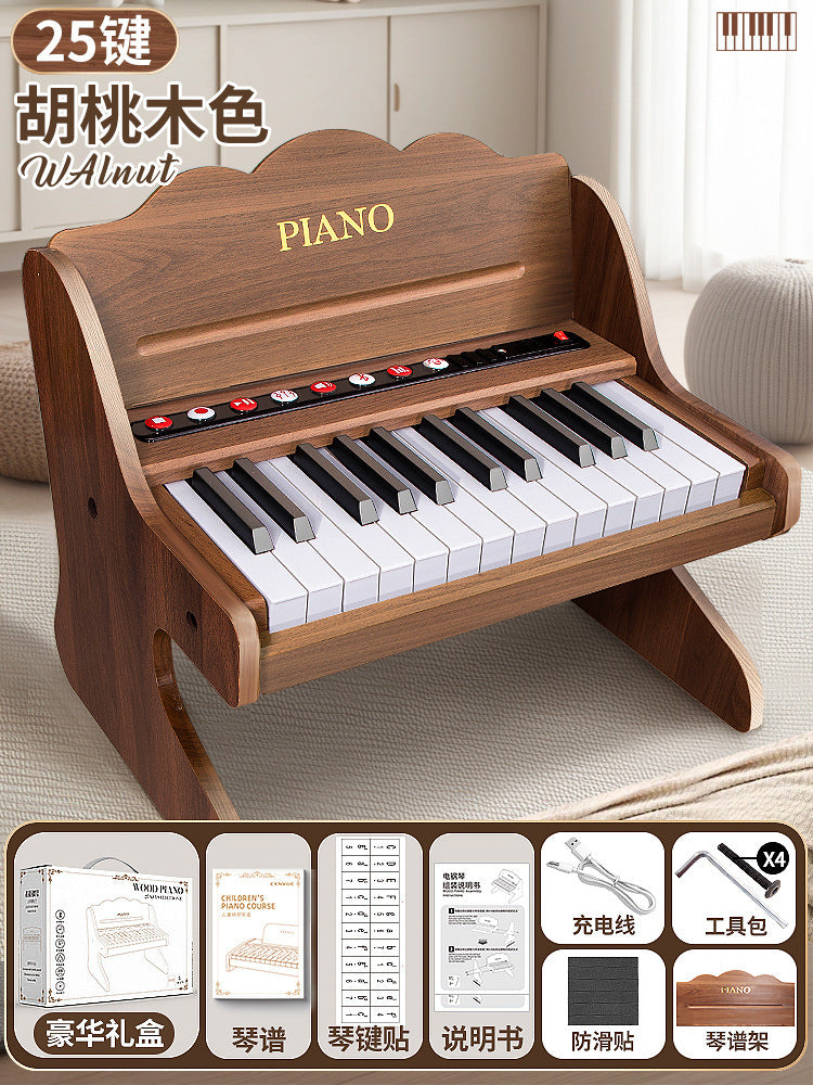 Wooden mini piano - kids' toy, beginner electronic keyboard, small educational instrument for boys and girls, baby and infant birthday gift