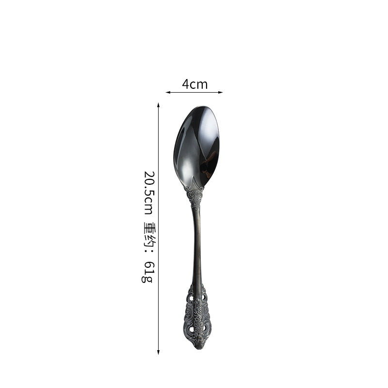 Island Qi stainless steel knife and fork spoon court retro relief steak knife and fork creative western tableware gift box four-piece set