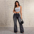 Pre-sale-15856#  cross-border women's fashion european and american foreign trade ins new fashion slightly flared non-leg jeans