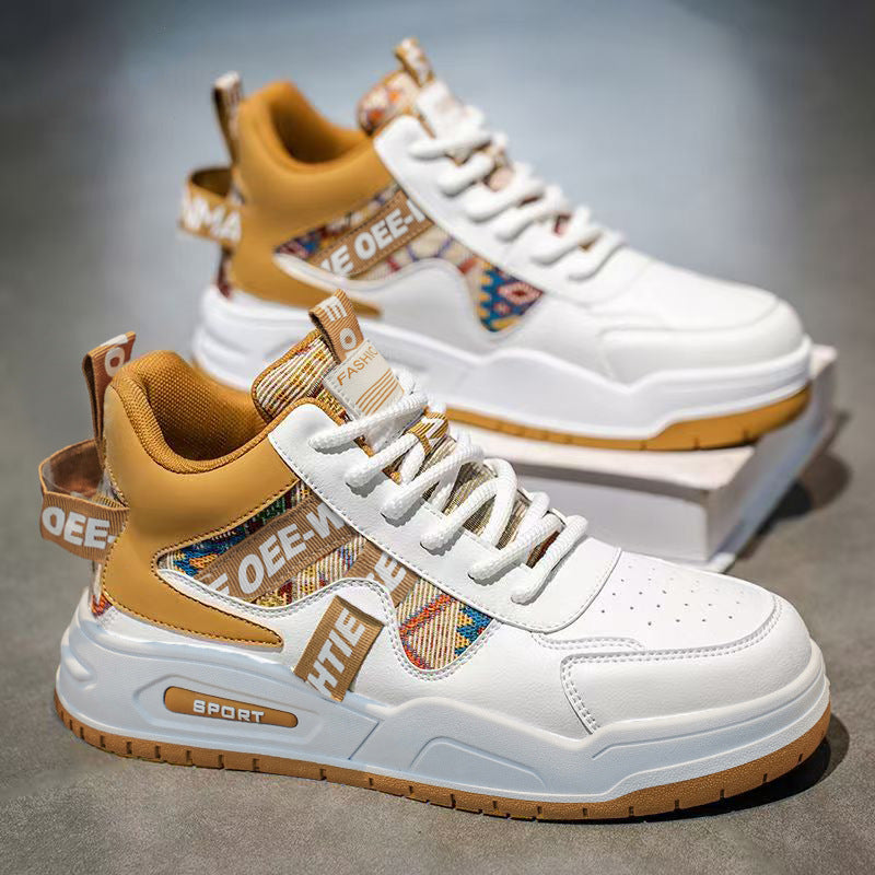 High-top men's shoes 2026 spring new arrival breathable easiest for matchcasual sneakers leather sports heightening small white student trendy shoes