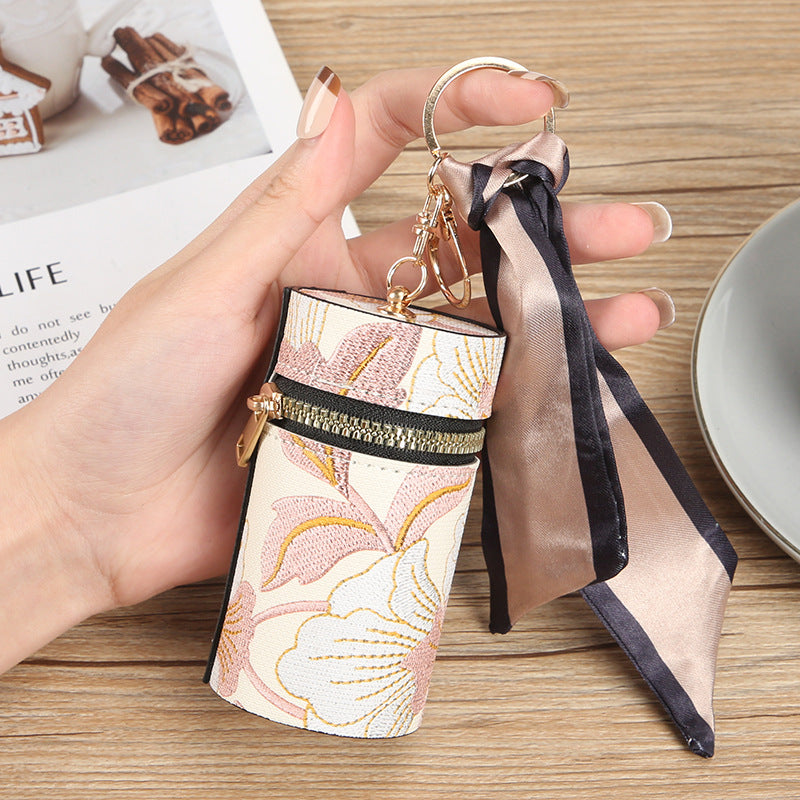 Manufacturer spot Guofeng fashion bag change bag small clear flower portable earphone port red envelope car key pendant