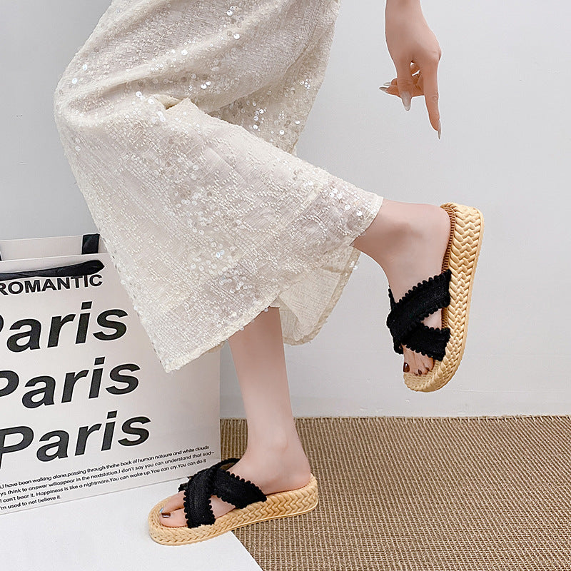 New platform sandals for women - summer outdoor wear, xishuangbanna bohemian style, hemp, beach-friendly, versatile sandals