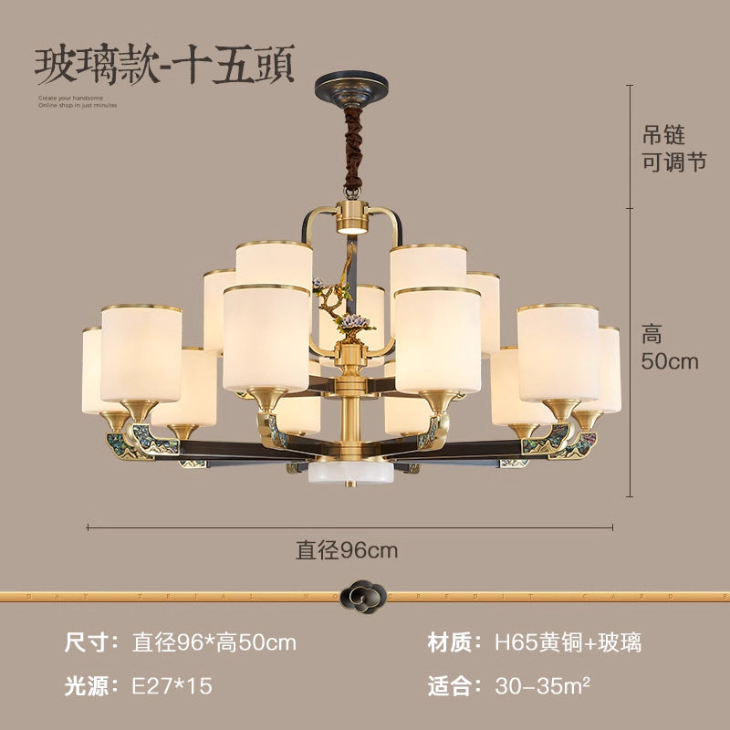 [All copper + Spanish marble] New Chinese chandelier 2024 new high-end Chinese style home living room lamp
