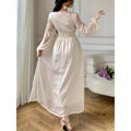 Women's spring/summer fashionable and elegant solid color v-neck tie-waist long sleeve a-line maxi party dress