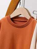Girls' color block sweatshirt & wide-leg pants set: featuring a bow accent, relaxed fit, crew neck, and elastic cuffs