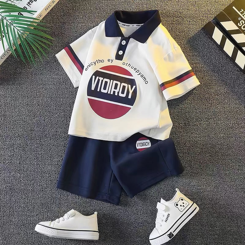 Boys' summer short-sleeve outfit:  new trendy style, stylish baby clothes, kids' summer cool & edgy apparel