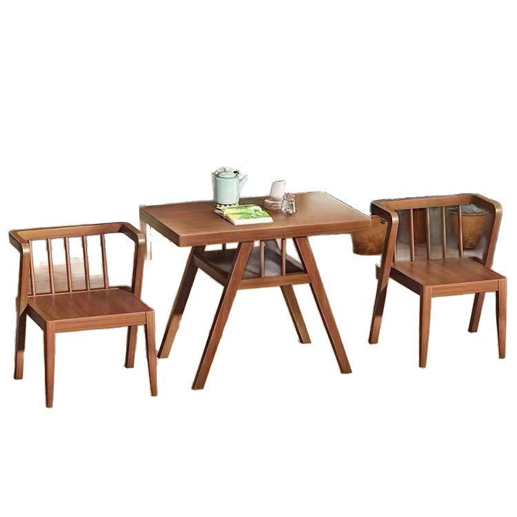 Solid wood tea table set - compact home furniture, table and two chairs combination, balcony storage leisure table and chair three-piece set