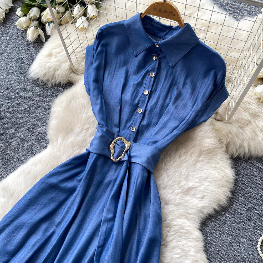 Frenchretrov neck metal button sleeveless dress women's summer k-style waist slimming lookeleganceelegantlong dress