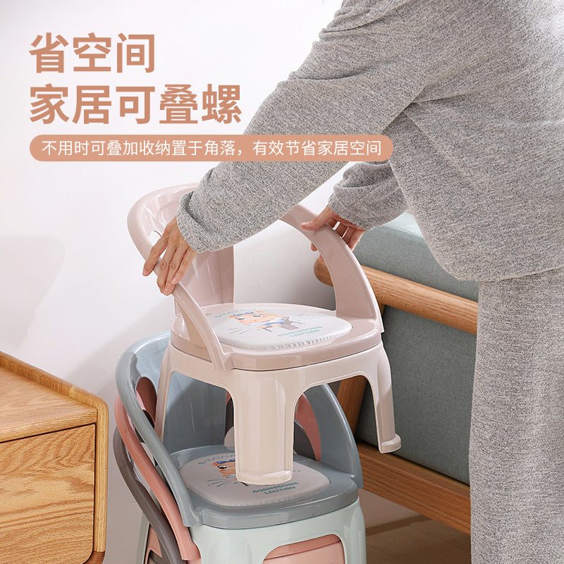 Children's barking chair cartoon toddler backrest chair plastic thickened baby dining chair household non-slip small bench