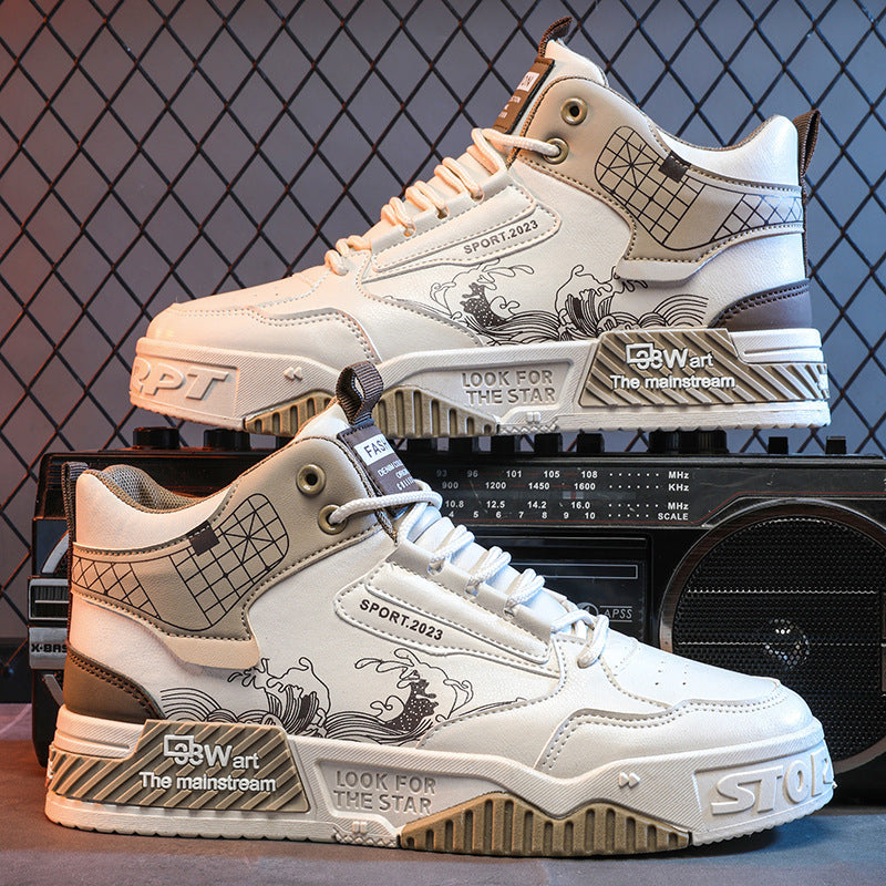 Trendy chinese style men's sneakers - spring/autumn, niche design, versatile, height increasing, white canvas shoes, winter casual sports, putian high-top fashion sneakers