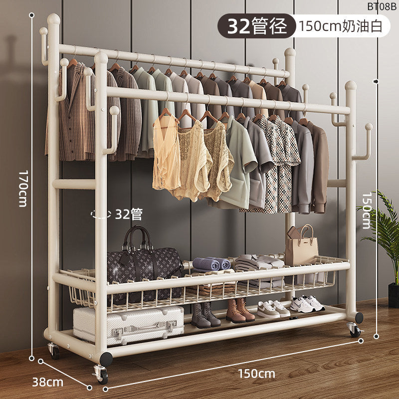 Clothes rack floor-standing bedroom for home double-pole clothes drying rack movable clothes rack indoor clothes storage coat rack