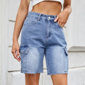 Fashion cross-border summer new arrival  women's shorts workwear half length side flap pocket pantsstraight-leg american denim shorts