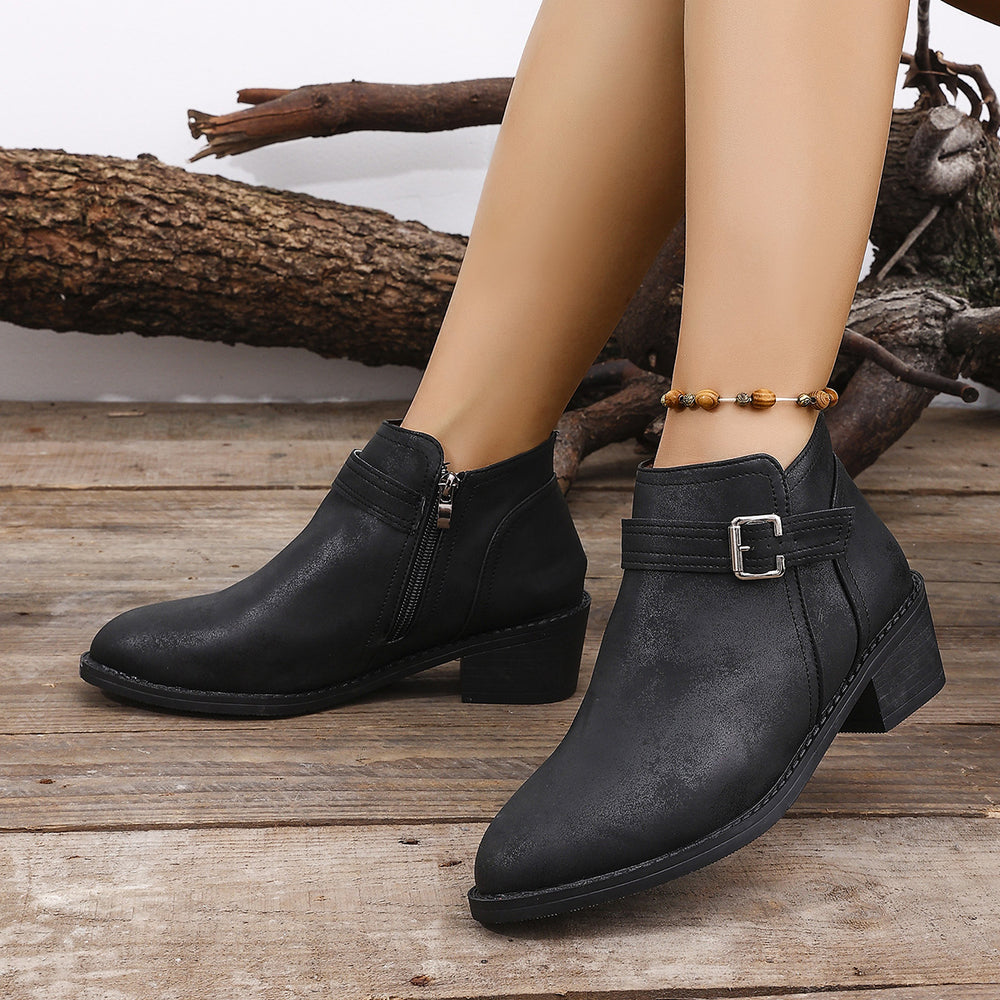Fashionexportplus sizefall and winternew arrival pointed toe thick heel boots side zipper fashionplaid short boots in stock wholesale