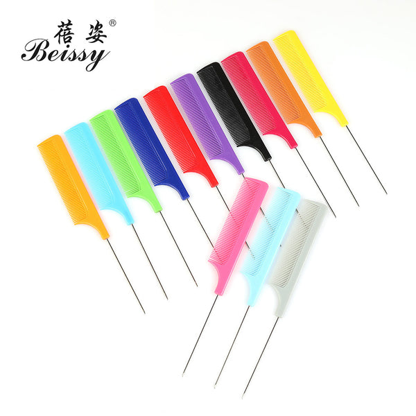 Multi-color plastic pointed tail comb, home hair salon professional steel needle comb, dense tooth hair curling comb, hair tool