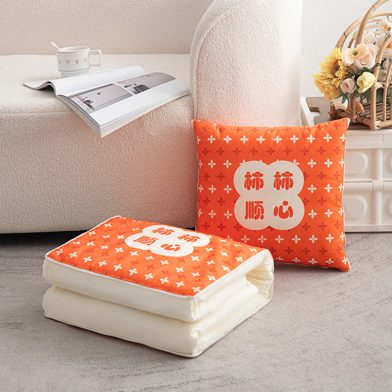 Multifunctional cotton and linen pillow quilt dual-purpose persimmon all year round office car cushion wholesale cushion pillow quilt